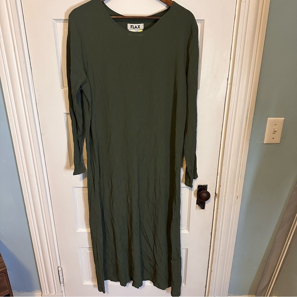 Flax Olive Maxi Crewneck Long Sleeve Dress